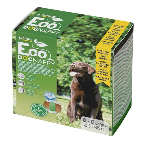 Croci Eco Hundewindel – Biologisch abbaubare Windeln für Rüden – Hundeunterhosen zum Pinkeln – Hygienebandwindeln für Rüden, geruchshemmend, Einweg, 12 Stück, Größe XL, 60–85 cm von Croci