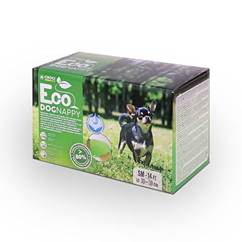 Croci Eco Hundewindel – Windeln für männliche Hunde – Hundeunterhosen zum Pinkeln – biologisch abbaubar, geruchshemmend, Einweg-Hundewindeln, 14 Stück, Größe S, 30–39 cm von Croci