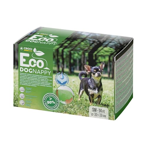 Croci Eco Hundewindel – Windeln für männliche Hunde – Hundeunterhosen zum Pinkeln – biologisch abbaubar, geruchshemmend, Einweg-Hundewindeln, 14 Stück, Größe S, 30–39 cm von Croci