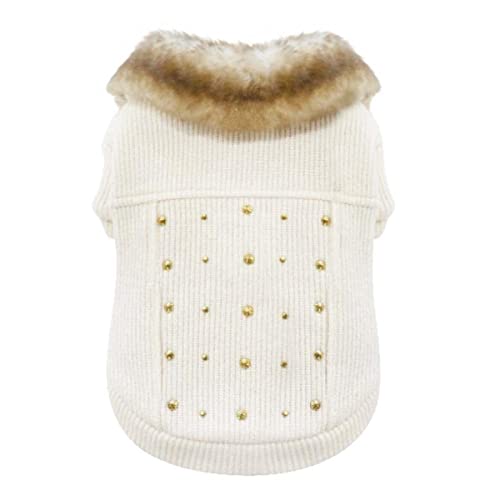 Croci Gold Studs Hunde-Sweatshirt, Rückengröße 25 cm, gefüttert und verstellbar mit Klettverschluss, mit Gummizug und Loch für Leine und Geschirr, weiße Farbe von Croci