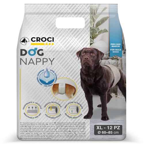 Croci Hundewindel - Hundewindeln - Hundeunterhosen zum Pinkeln - Hygiene-Windel für Rüden, geruchshemmend, Einweg, 12 Stück, Größe XL, 60-85 cm von Croci