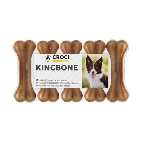 Croci King Bone Kauknochen für Hunde, Kausnacks für Hunde, aus natürlichem Kuhfell, Zahnstäbchen zur Reinigung der Zähne, 7,5 cm – 5 Stück von Croci