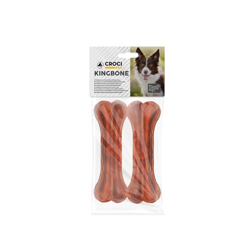 Croci King Bone – Knochen für Hunde mit Speckgeschmack, Kau-Snack für Hunde aus natürlichem Rindsleder, Zahnstäbchen zur Reinigung der Zähne, 15 cm – 2 Stück von Croci