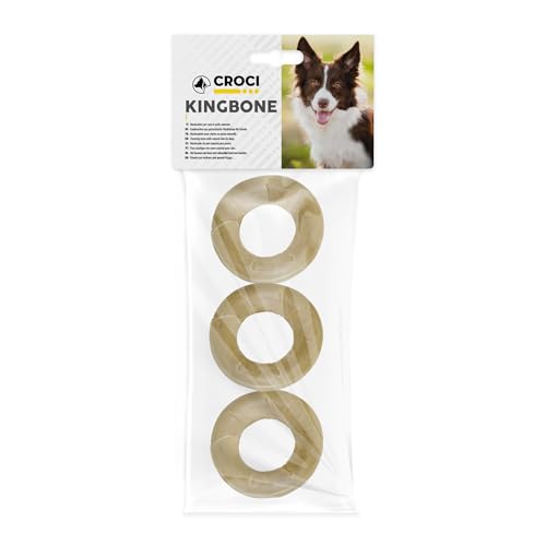 Croci King Bone – Natural Ring, Kau-Bohnung für Hunde aus Rindsleder, Zahnstäbchen zur Reinigung der Zähne, 7 cm – 3 Stück von Croci