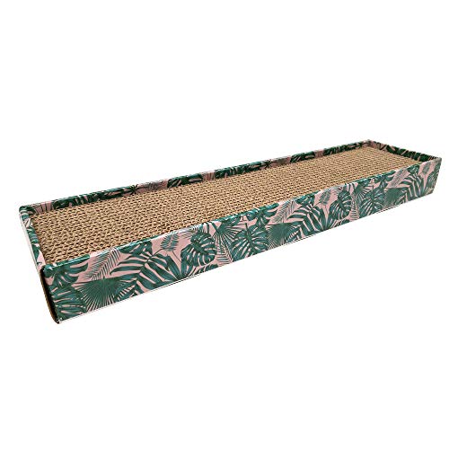 Croci Leaves - Kratzbaum aus Pappe für ausgewachsene Katzen, rechteckig mit 2 Wendeschichten, rutschfeste Füße, Katzenminze-Beutel inklusive, 48x12,5x5 cm von Croci