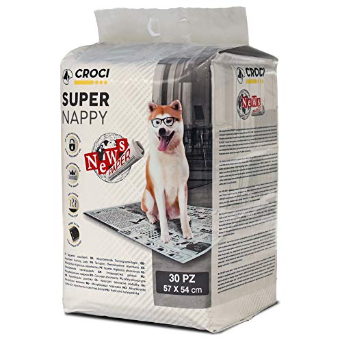 Croci Super Nappy Newspaper - Super saugfähige Hundetoilettenmatten 57x54 cm - 30 Stück, Einweg-Hunde- und Haustierdecken, geruchs- und reißfest von Croci