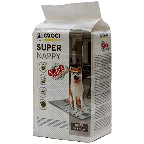 Croci Super Nappy Newspaper - Super saugfähige Hundetoilettenmatten 57x54 cm - 60 Stück, Einwegdecken für Hunde und Haustiere, geruchs- und reißfest von Croci