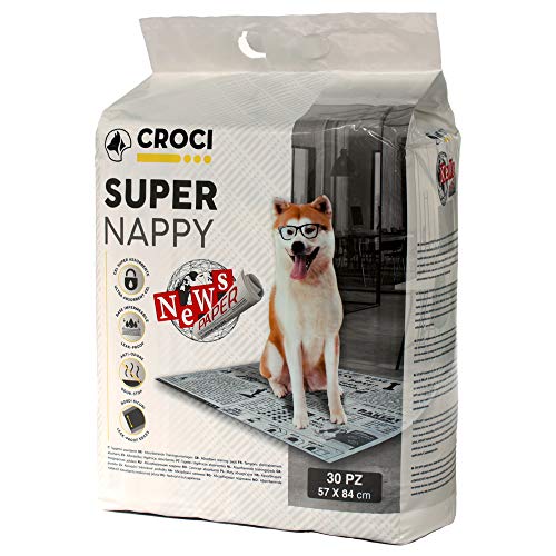 Croci Super Nappy Newspaper – Hygieneunterlagen für Hunde 57x84 cm – 30 Stück, Unterlagen für Hunde und Haustiere, für Hunde- und Katzenurin, Ultra saugfähig, Einweg, reiß- und geruchshemmend von Croci