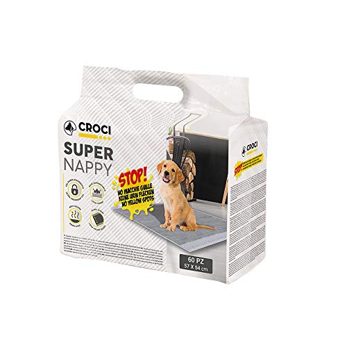 Croci Super Windel Aktivkohle – Hygienematten für Hunde 57x54 cm – 60 Stück, Unterlagen für Hunde und Haustiere, für Hunde- und Katzenurin, Ultra saugfähig, Einweg, reißfest und geruchshemmend von Croci
