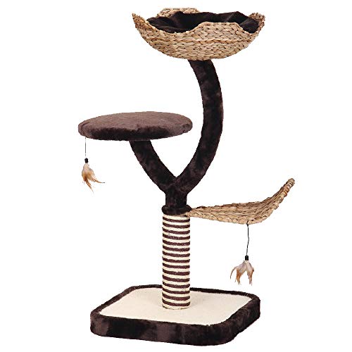 Croci Natural Magnolia - Kratzbaum für ausgewachsene Katzen, aus natürlichen Materialien, mit Sitzen, Kissen, kratzbaren Teilen, 45x45x99 cm von Croci