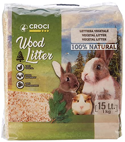 Croci Wood Litter - Pflanzliche Streu für Nagetiere auf Basis von Tannenspänen, 15 lt - 1 kg Format, natürlich und kompostierbar ohne chemische Produkte, super saugfähig, geruchshemmend von Croci
