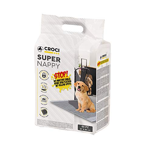Croci Super Windel Aktivkohle – Hygienematten für Hunde 57x84 cm – 60 Stück, Unterlagen für Hunde und Haustiere, für Hunde- und Katzenurin, Ultra saugfähig, Einweg, reiß- und geruchshemmend von Croci