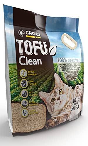 Croci Tofu Clean Litter 10 l – klumpende Katzenstreu, biologisch abbaubar, spült in der Toilette, 100 % pflanzlich, langlebiger geruchshemmender Sand von Croci