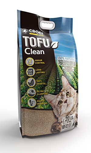Croci Tofu Clean Litter 20 l – klumpende Katzenstreu, biologisch abbaubar, spült in der Toilette, 100 % pflanzlich, langlebiger geruchshemmender Sand von Croci