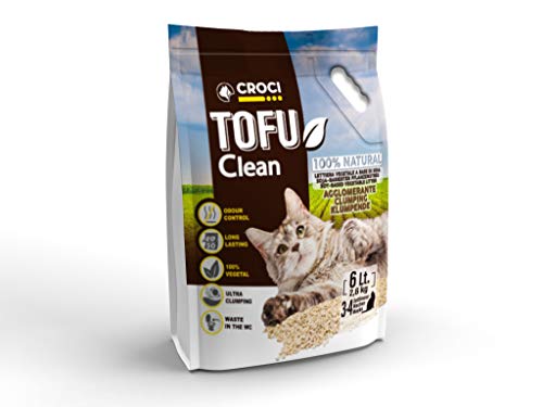Croci Tofu Clean Litter 6L – Klumpende Katzenstreu, biologisch abbaubar, spült in der Toilette, 100 % pflanzlich, langanhaltender geruchshemmender Sand von Croci