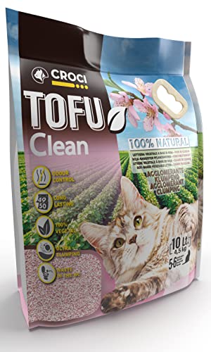 Croci Tofu Clean Litter Cherry Blossom duftend 10L – klumpende Katzenstreu, biologisch abbaubar, spült die Toilette hinunter, 100% pflanzlich, langanhaltender Anti-Geruchs-Sand von Croci