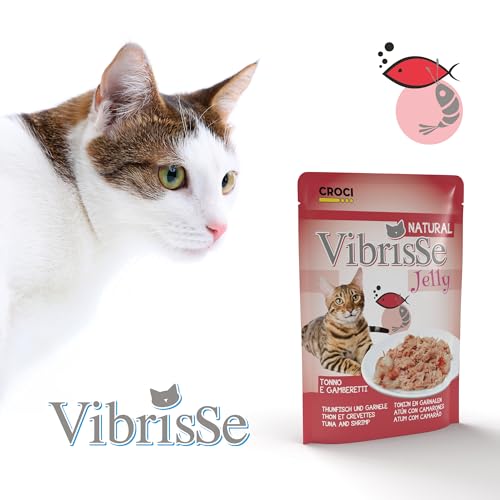 Croci Vibrisse Katzenfutter in Gelee, Thunfisch und Garnelen, leicht gedämpft, 1 x 70 g Beutel von Croci