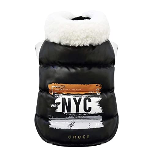 Croci wasserdichte Jacke für Hunde New York City, Rückengröße 35 cm, gepolstert und verstellbar, mit Gummizug und Loch für Leine und Geschirr, Schwarze Farbe von Croci