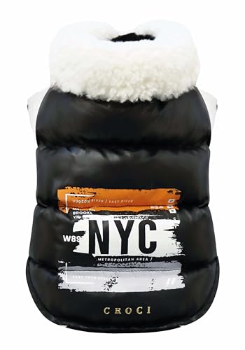 Croci wasserdichte Jacke für Hunde New York City, Rückengröße 40 cm, gepolstert und verstellbar, mit Gummizug und Loch für Leine und Geschirr, Schwarze Farbe von Croci