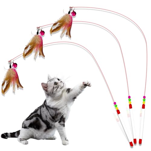 Crrynuo Interaktives Katzenspielzeug Spielzeug mit Federn, 3 Teile Katzen Spielzeug Set mit Katzenangel,Federstab,Ersatzfedern mit Anhänger Feder Glocke, 66cm Stab und Glocken für Kätzchen oder Katze Crrynuo Interaktives Katzenspielzeug Spielzeug mit Federn, 3 Teile Katzen Spielzeug Set mit Katzenangel,Federstab,Ersatzfedern mit Anhänger Feder Glocke, 66cm Stab und Glocken für Kätzchen oder Katze von Crrynuo