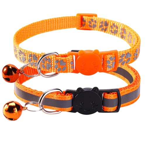 Katzenhalsbänder mit Glöckchen, schnelles und sicheres Öffnen, reflektierend, verstellbar, 19–32 cm, Orange, passend für alle Hauskatzen, Haustierbedarf, Sachen, Zubehör, 2 Stück von Crrynuo