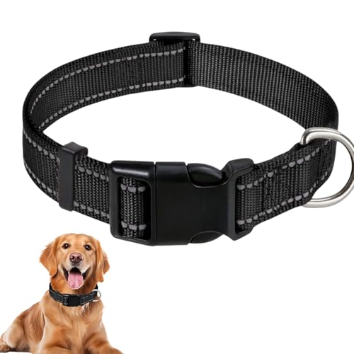 Reflektierendes verstellbares Hundehalsband, weiches Nylon, atmungsaktives Haustierhalsband, Schnellverschluss-Metall-Gürtelschnalle, weich und bequem, für kleine und mittelgroße Hunde von Crrynuo