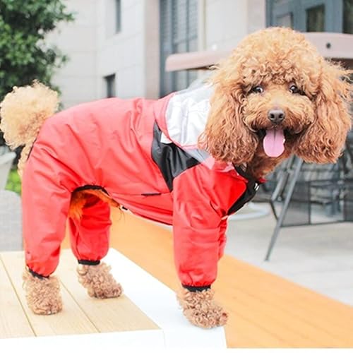 Wasserdichter Regenmantel für Hunde, reflektierend, mit Kapuze, wasserdicht, für kleine Hunde, Outdoor-Bekleidung (Rot, XL) von Crysdaralovebi