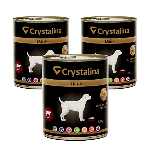 Crystalina Daily Premium Hundefutter Adult mit Rindfleisch|Konservierte Hundefutter in Premium-Qualität|EIN hoher Fleischanteil von bis zu 97%|ohne Weizen|3er Pack (3 x 850 g) (Rindfleisch, 3) von Crystalina