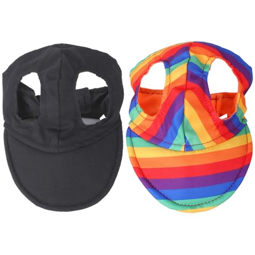 2 -teilige Hundehund Hund Schwarz und Regenbogen Baseball Cap Sun Protection Hundehüte mit Ohrlöchern und Verstellbarer Haken und Schleifenklebeband Haustierzubehör L. von Csafyrt