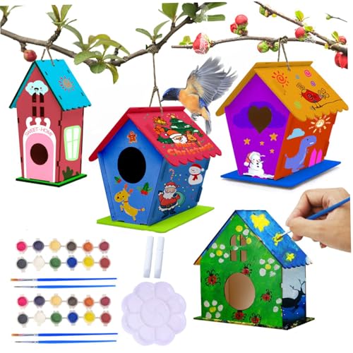 Bird House Kit, 4PCS Holz Vogelhäuser zum Malen und Bauen, DIY -Vogelhaus -Kits mit Pinsel, Farben und Malen von Paleten für Kinder Bird House Kit, 4PCS Holz Vogelhäuser zum Malen und Bauen, DIY -Vogelhaus -Kits mit Pinsel, Farben und Malen von Paleten für Kinder von Csafyrt