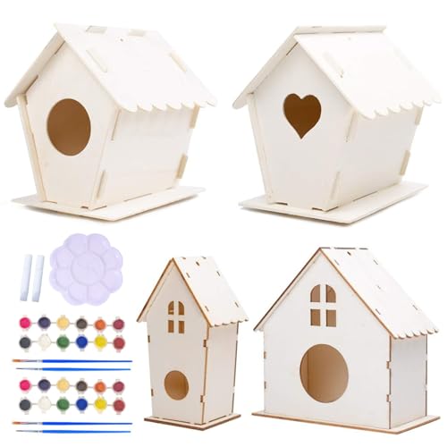 Bird House Kit 4PCS Holz Vogelhäuser zum Malen und BAU von DIY -Vogelhaus -Kits mit Pinselfarben und Malen von Paleten für Kinder Bird House Kit 4PCS Holz Vogelhäuser zum Malen und BAU von DIY -Vogelhaus -Kits mit Pinselfarben und Malen von Paleten für Kinder von Csafyrt