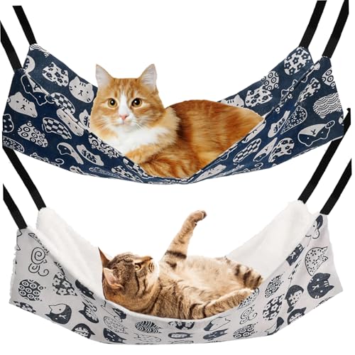 Csafyrt 2pcs Katzenhängematte, Katzenmuster -Hängematte für Käfig, weiches atmungsaktives hängendes Bett mit verstellbaren Gurten und Metallhakenzubehör für kleine Hunde Kaninchen von Csafyrt