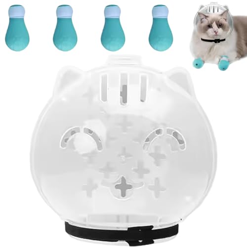 Csafyrt Cat Bubble Mündung atmungsaktiver Katzenhelm für die Pflege von Anti -Biss -transparenten Kopfdecke mit 4 Silikonpfotenschuhen zum Badnagel -Trimmen, m von Csafyrt
