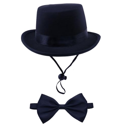 Csafyrt Hundekostüm-Set, formelle Hundehörszubehör mit Top-Hut & Bowtie/Krawatte, schwarzer Hut-Set für Geburtstagsfeiern Hochzeit Take-Photo Halloween von Csafyrt