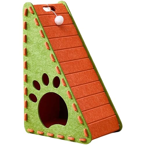Filzkatze Kratzer 12x16x24 Triangular Cat Scratcher mit Plüschkugel Innenbett Nicht abgelöst Kratzfeste Kätzchen Kratzergrün und Orange von Csafyrt