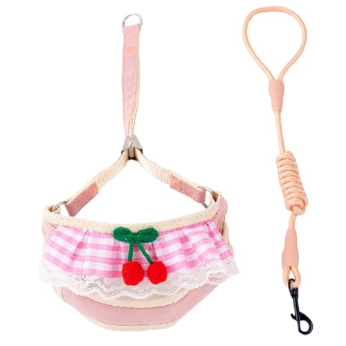 Hundekabelbaum und Leine Set Spitzendesign niedliche Kirsche weich atmungsable Verstellbarer Welpenkabelbaum und Leinen -Set s s von Csafyrt