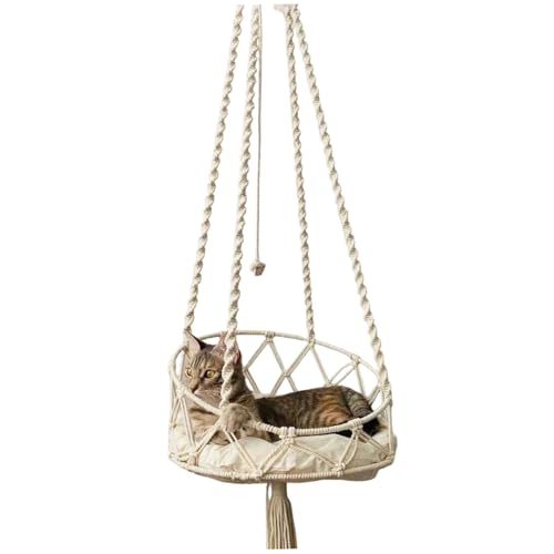 Katze Swing 16 Zoll Hanges Katzenbett mit Wattestäbchen -Boho -Flächensparung Hängemattenbett zum Schlafenspiel und Faulenzen von Csafyrt