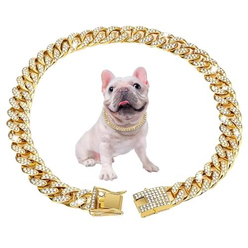 Kubanische Verbindung Hundekragen 17.7 '' Kubanische Verknüpfungskette für Hunde Alloy Diamond Goldkette für Hunde Bling Collar Hundeschmuck für Katzen Welpen Link Geschenke von Csafyrt