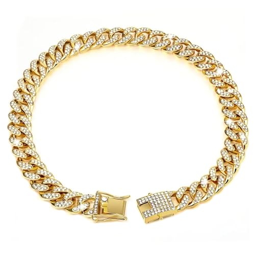 Kubanische Verbindung Hundekragen 17.7 '' Kubanische Verknüpfungskette für Hunde Alloy Diamond Goldkette für Hunde Bling Collar Hundeschmuck für Katzen Welpengeschenke von Csafyrt