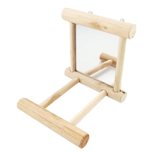 Csafyrt Papageienspiegel Spielzeug Holz Vogel Käfigspiegel Schwung Spielzeug mit Barschstand zum Sitticheet von Csafyrt