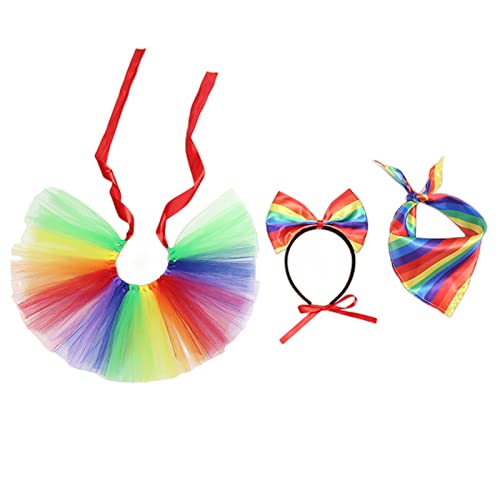 Csnbfiop Katzen Feiertags Kostüm Set Regenbogenfarbenes Kostüm Set Verstellbarer Rock Stirnband Und Bandana Für Katzen Und Kleine Hunde von Csnbfiop