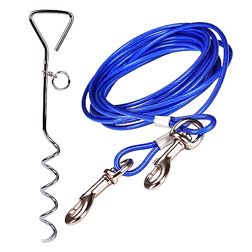 CtopoGo Anlegespirale Hundeleine, Hofleine mit Edelstahlshaken für Outdoor, Hof und Camping Geeignet für Kleine Mittlere Hunde (3m 5m 10m) (10M, Blau　) von CtopoGo