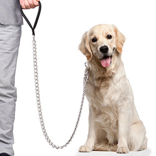 CtopoGo Hundeleine für große Hunde, über 30 kg Gewicht normal, mit weich gepolsterter Ledergriff, 120cm, Premium Chain Heavy Duty Hundeleine, für große und kräftige Hunde. (5.0mm x 1.2cm) von CtopoGo