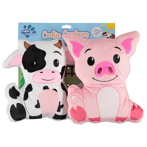 Cudlie 2 Stück Plüsch-Kauspielzeug für Hunde – großes 25,4 cm Quietschspielzeug für kleine und mittelgroße Hunde – weich, langlebig und ansprechendes Plüsch-Haustierspielzeug-Set – (Safari-, Bauernhof von Cudlie