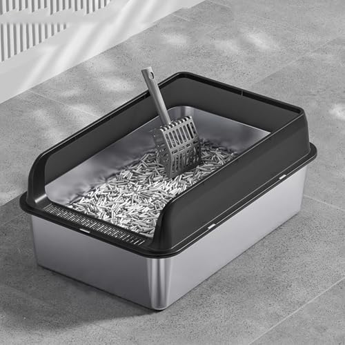 Cuifati Edelstahl -Katzentoilette, Große Metallkatze Katzentoilette mit (Extra groß 32,7 x 24,4 x 31,5 Zoll) von Cuifati