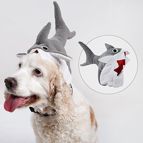 Cuifati Haustier-Haifisch-Hut-Kostüm, Bezaubernder Plüsch-Kopfschmuck für Katzen und Hunde, Verstellbare Größe, Fällt auf Cosplay-Partys auf (S) von Cuifati