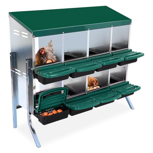 Nistkästen für Hühner, Hühner Nistkasten mit Deckelabdeckung zum Schutz der Eier 8 Löcher mit Beinen Grün von CuisinSmart