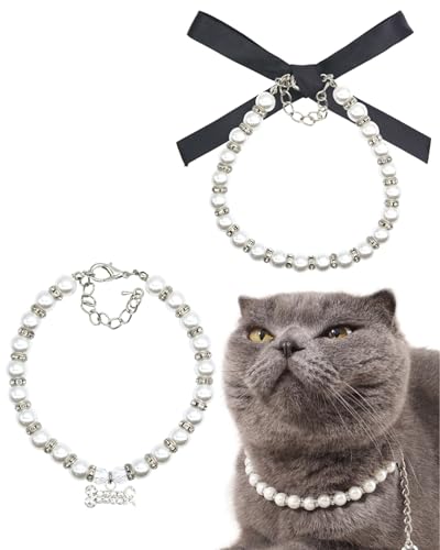 Culacos 2 Stück Katzen Halskette Verstellbares Halsband für Hund,Weiß von Culacos