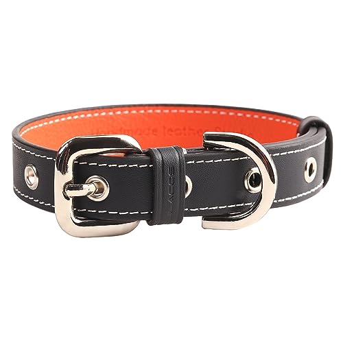 Culacos Halsband Hund Leder -Komfortables Echt-Leder-Hunde Halsband, Grau (25-35cm) von Culacos