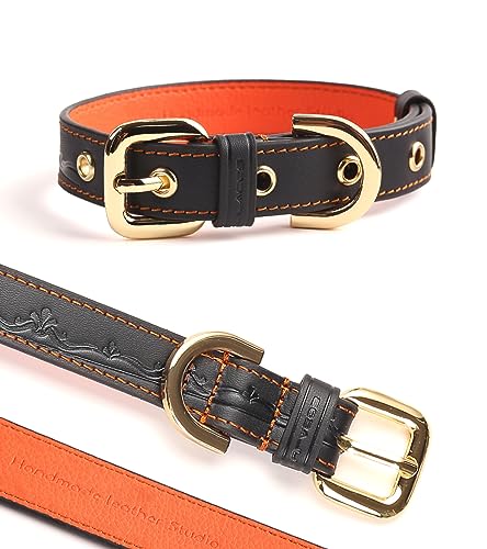 Culacos Halsband Hund Leder kleine Hunde mit Verstellbarer, rostfreier Metallschnalle für kleine, Red (25-35cm) von Culacos